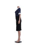 Black White Fashion Print Patchwork Turndown Collar Pencil Skirt Dresses