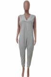 Orange Fashion Casual Solid Basic V Neck Regular Jumpsuits