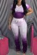 Purple Fashion Casual Gradual Change Letter Print Fold O Neck Short Sleeve Two Pieces