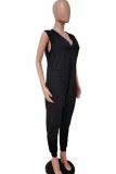 Orange Fashion Casual Solid Basic V Neck Regular Jumpsuits