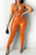 Orange Fashion Sexy Solid Hollowed Out Backless Halter Sleeveless Two Pieces