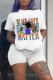 White Fashion Casual Print Basic O Neck Short Sleeve Two Pieces