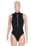 Green Sexy Solid Patchwork Hot Drill Zipper Collar Skinny Bodysuits