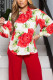 Red Fashion Casual Vacation Floral Printing Shirt Collar Tops
