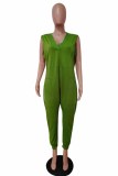 Orange Fashion Casual Solid Basic V Neck Regular Jumpsuits