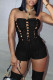 Black Sexy Solid Bandage Hollowed Out Patchwork Strapless Regular Rompers