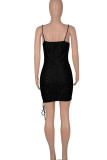 Black Sexy Solid Patchwork Spaghetti Strap Sling Dress Dresses