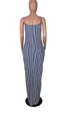 Blue Sexy Striped Patchwork Spaghetti Strap Straight Dresses