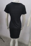 Black Sexy Casual Solid Split Joint U Neck Straight Dresses