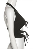 Black Fashion Sexy Solid Bandage Backless Halter Tops