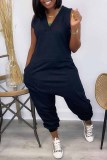 Orange Fashion Casual Solid Basic V Neck Regular Jumpsuits