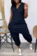 Black Fashion Casual Solid Basic V Neck Regular Jumpsuits