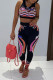 Black Casual Print Patchwork O Neck Sleeveless Two Pieces
