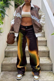 Brown Fashion Casual Print Basic Regular Mid Waist Trousers