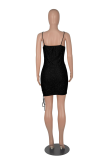 Burgundy Sexy Solid Fold Spaghetti Strap Pencil Skirt Dresses