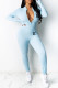 Light Blue Fashion Sexy Print Letter O Neck Jumpsuits