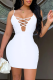 White Sexy Solid Patchwork Spaghetti Strap Pencil Skirt Dresses