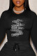 Black Fashion Casual Print Patchwork Letter O Neck Tops