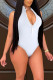 White Sexy Solid Patchwork Hot Drill Zipper Collar Skinny Bodysuits