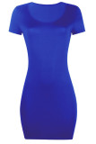Blue Sexy Casual Solid Split Joint U Neck Straight Dresses