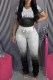 Black Fashion Casual Gradual Change Letter Print Fold O Neck Short Sleeve Two Pieces