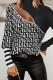 White Casual Print Patchwork Zipper Turtleneck Tops