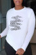White Fashion Casual Print Patchwork Letter O Neck Tops