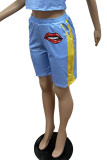 Blue Casual Print Patchwork Straight Straight Positioning Print Bottoms
