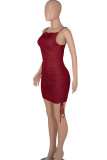 Black Sexy Solid Patchwork Spaghetti Strap Sling Dress Dresses