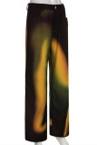 Brown Fashion Casual Print Basic Regular Mid Waist Trousers