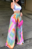 Colour Fashion Casual Print Basic Regular High Waist Wide Leg Full Trousers