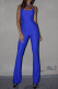 Blue Sexy Solid Patchwork Halter Loose Jumpsuits