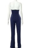 Blue Casual Solid Patchwork Boot Cut High Waist Speaker Full Print Bottoms