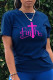 Navy Blue Casual Street Print Patchwork Letter O Neck T-Shirts