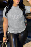Grey Casual Solid Patchwork Hot Drill O Neck T-Shirts