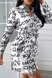Yellow Casual Print Patchwork Buckle Turndown Collar Shirt Dress Dresses