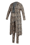 Leopard Print Fashion Casual Street Vacation Print Printing cardigan Plus Size Two Pieces
