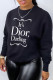 Black Fashion Street Print Patchwork Letter O Neck Tops