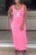 Pink Fashion Casual Print Letter Spaghetti Strap One Step Skirt Dresses