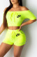 Fluorescent Green Fashion Casual Print Letter Off the Shoulder Short Sleeve Two Pieces