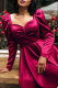 Burgundy Sexy Solid Patchwork Square Collar Cake Skirt Dresses