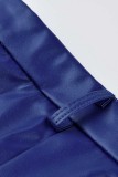 Blue Fashion Casual Solid Basic Regular Mid Waist Shorts