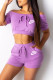 Purple Fashion Casual Print Letter Off the Shoulder Short Sleeve Two Pieces