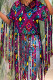 Purple Fashion Casual National Totem Print Tassel O Neck T-Shirts