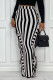 Black White Fashion Striped Print Tassel Patchwork Regular High Waist Pencil Full Print Bottoms