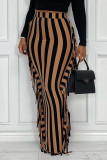 Black White Fashion Striped Print Tassel Patchwork Regular High Waist Pencil Full Print Bottoms