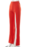 Red Casual Solid Patchwork Boot Cut High Waist Speaker Solid Color Bottoms