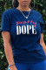 Navy Blue Casual Daily Print Patchwork Letter O Neck T-Shirts