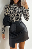 Black White Sexy Animal Print Patchwork O Neck Skinny Jumpsuits