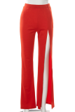 Red Casual Solid Patchwork Boot Cut High Waist Speaker Solid Color Bottoms